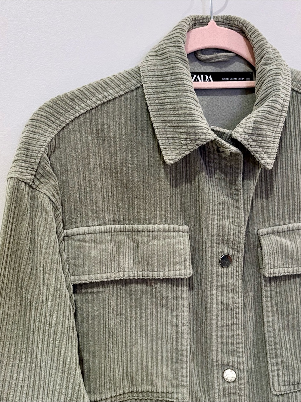 Zara Sage Green Corduroy Cropped Jacket Shacket - Size XS - Picture 3 of 9